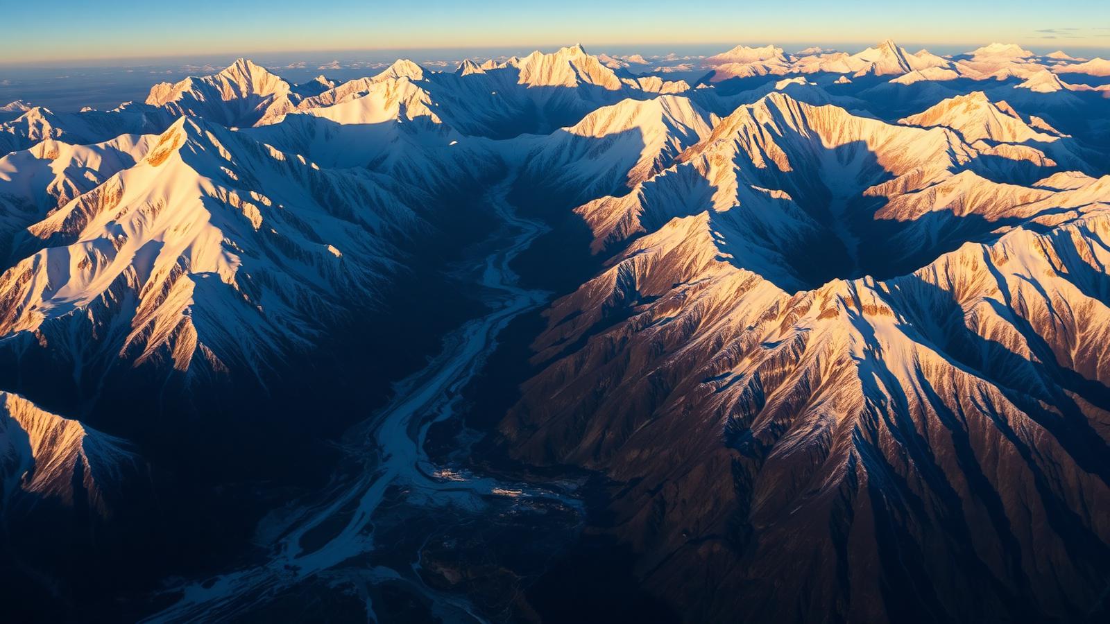 Aerial view of Himalayan peaks at sunrise